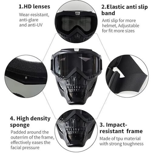 SKULL MASK MOTORCYCLE WITH BLACK GOGGLE PRISM GUARD - Image 4