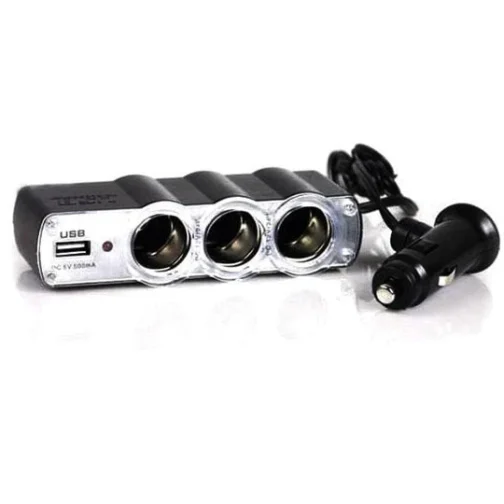 12V / 24V USB Charger Supply & Triple Socket (Black) - Image 2