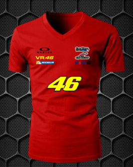 VR 46 COTTON BLEND V-NECK RIDING T-SHIRT PRISM GUARD (L,XL) RED