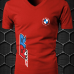 BMW S 1000 RR SHORT SLEEVE V-NECK COTTEN BLEND RED T- SHIRT PRISM GUARD