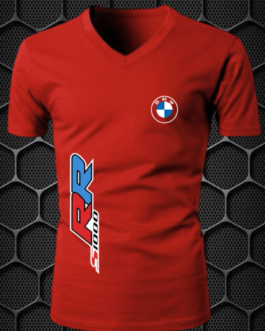 BMW S 1000 RR SHORT SLEEVE V-NECK COTTEN BLEND RED T- SHIRT PRISM GUARD