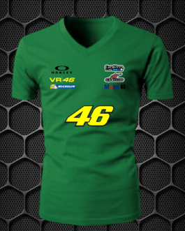 VR 46 RIDING T-SHIRT COTTON BLEND V-NECK PRISM GUARD (L,XL) GREEN