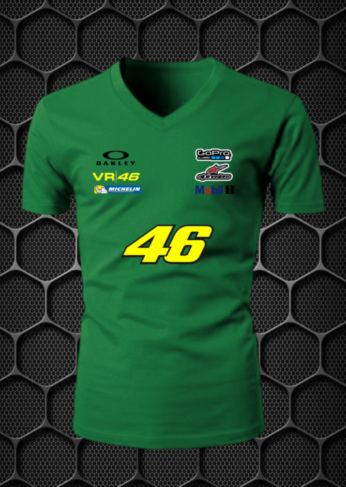 VR 46 RIDING T-SHIRT COTTON BLEND V-NECK PRISM GUARD (L,XL) GREEN