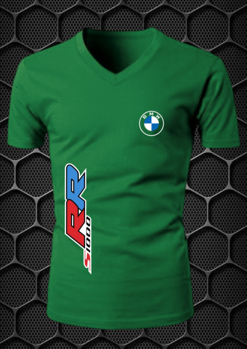 BMW RIDING T-SHIRT L,XL V-NECK (GREEN) PRISM GUARD