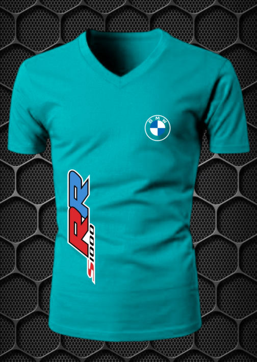 BMW RIDING T-SHIRT L,XL V-NECK (BLUE) PRISM GUARD
