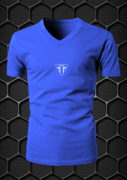 TRIUMPH RIDING T-SHIRT COTTON BLEND V-NECK PRISM GUARD (L,XL) BLUE
