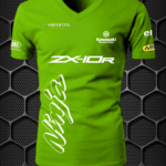 KAWASAKI NINJA WITH MONSTER ENERGY LOGO RIDING MEN’S SHORT SLEEVE GREEN T-SHIRT PRISM GUARD(L,XL)