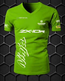KAWASAKI NINJA WITH MONSTER ENERGY LOGO RIDING MEN’S SHORT SLEEVE GREEN T-SHIRT PRISM GUARD(L,XL)
