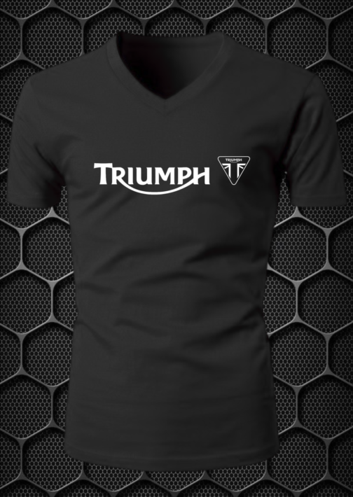 TRIUMPH RIDING T-SHIRT COTTON BLEND V-NECK PRISM GUARD (L,XL) BLACK