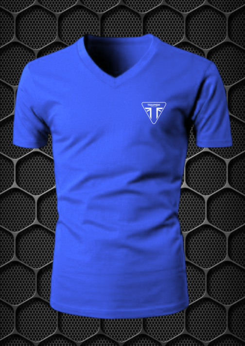 TRIUMPH RIDING T-SHIRT COTTON BLEND V-NECK PRISM GUARD (L,XL) BLUE