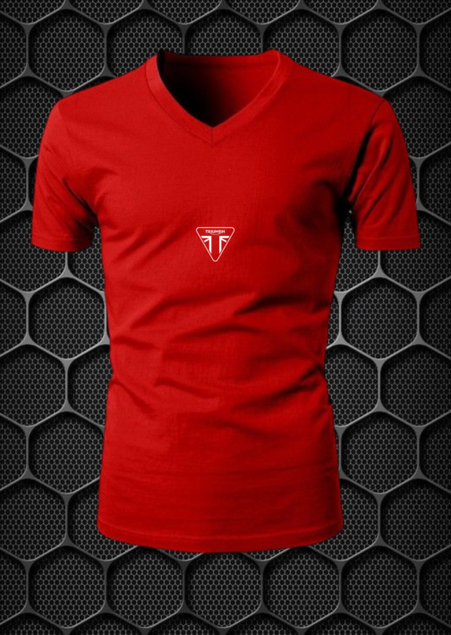 TRIUMPH RIDING T-SHIRT COTTON BLEND V-NECK PRISM GUARD (L,XL) RED