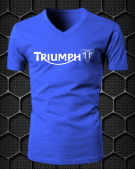 TRIUMPH RIDING T-SHIRT COTTON BLEND V-NECK PRISM GUARD (L,XL) BLUE