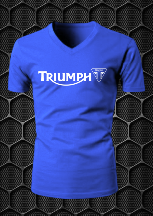 TRIUMPH RIDING T-SHIRT COTTON BLEND V-NECK PRISM GUARD (L,XL) BLUE